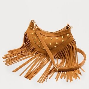 Fashion Nova Tan Crossbody Bag with Gold Studs